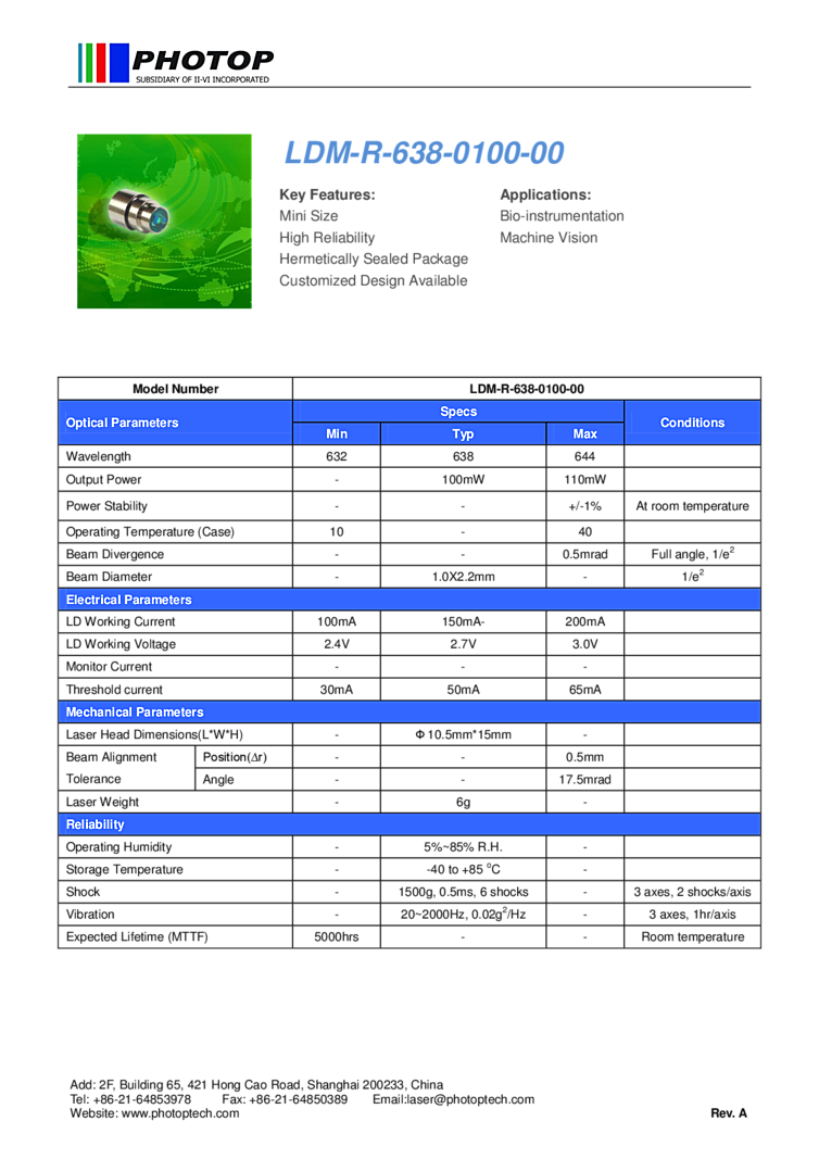 638nm 100mW Semiconductor Laser