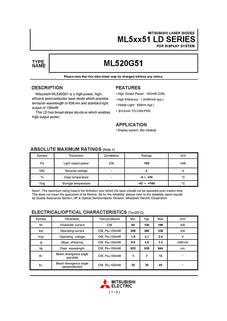 638nm 150mW TO-can Diode Laser