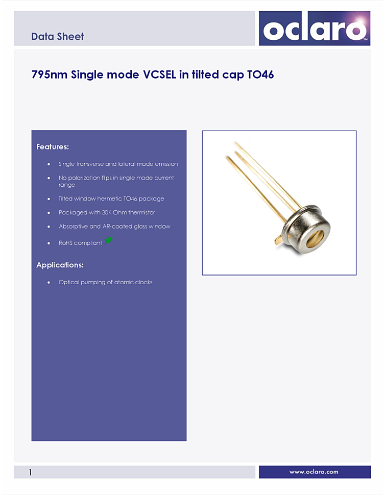 VCSEL, 795nm, 1mW, TO-can