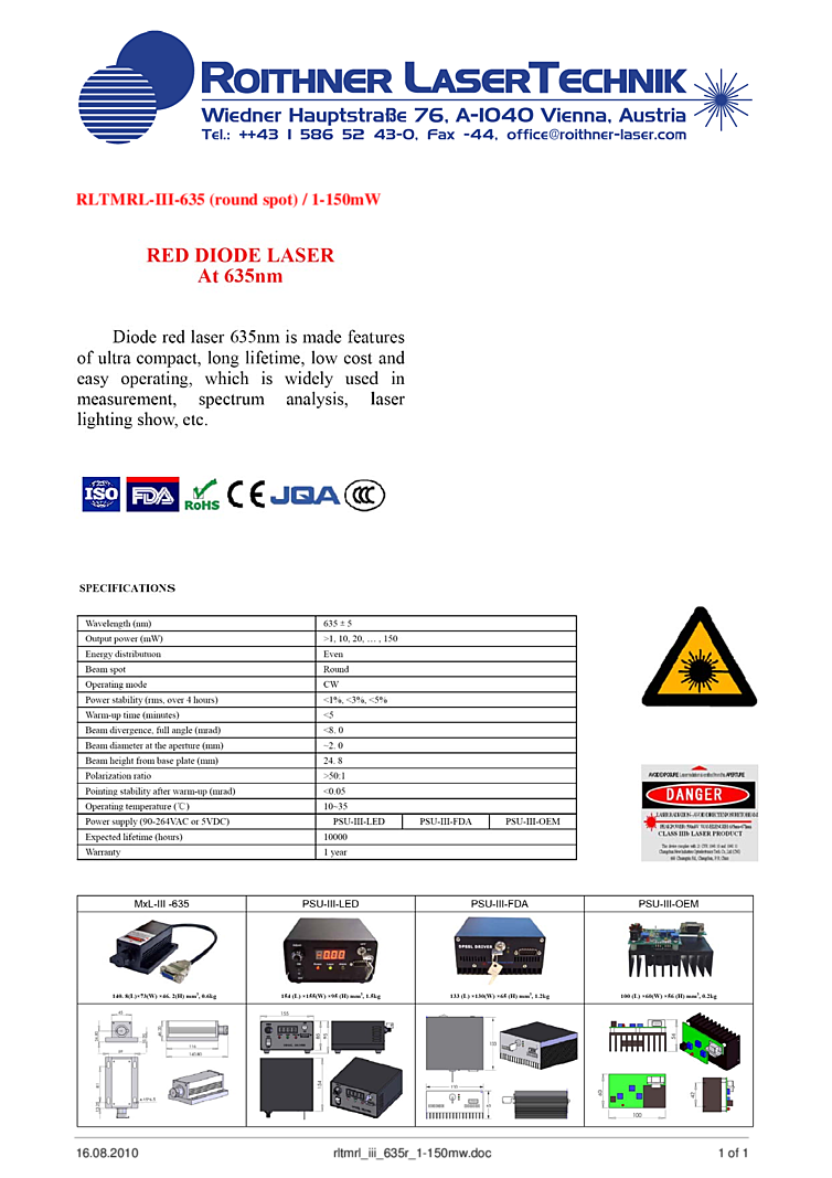 Red Laser Module, 635nm, 150mW