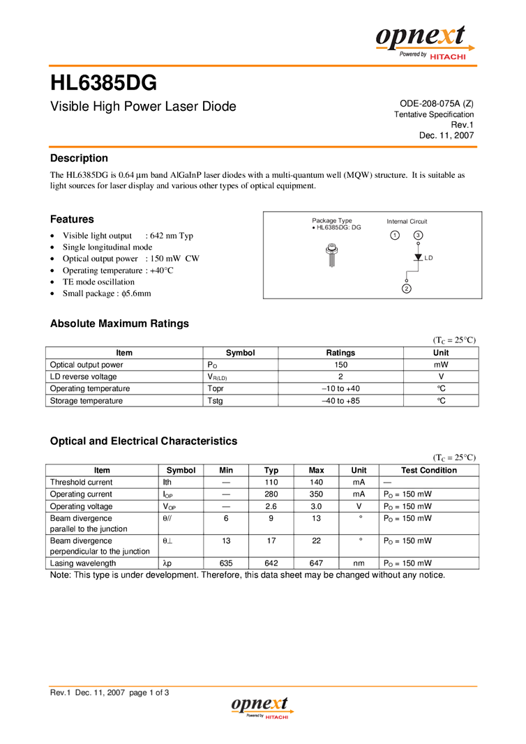 642nm 150mW TO-can Laser Diode