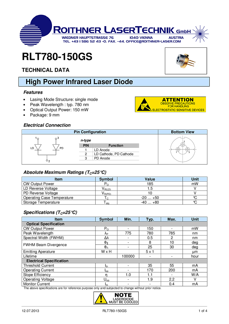 High Power 780nm, 150mW
