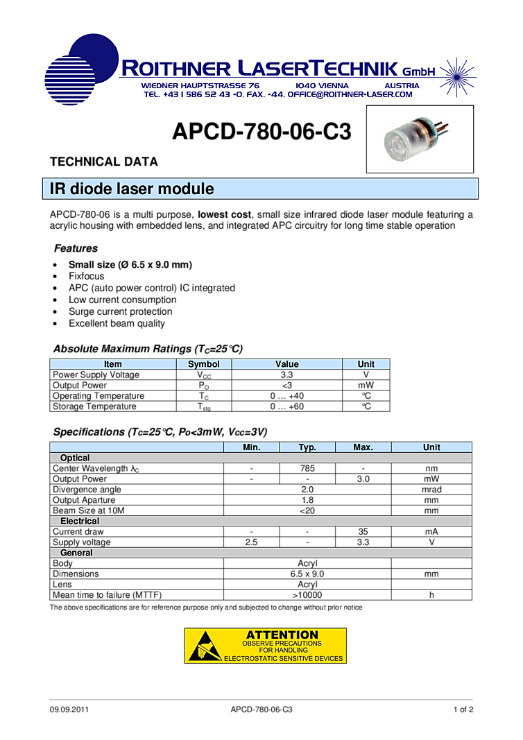 785nm, IR Laser Module
