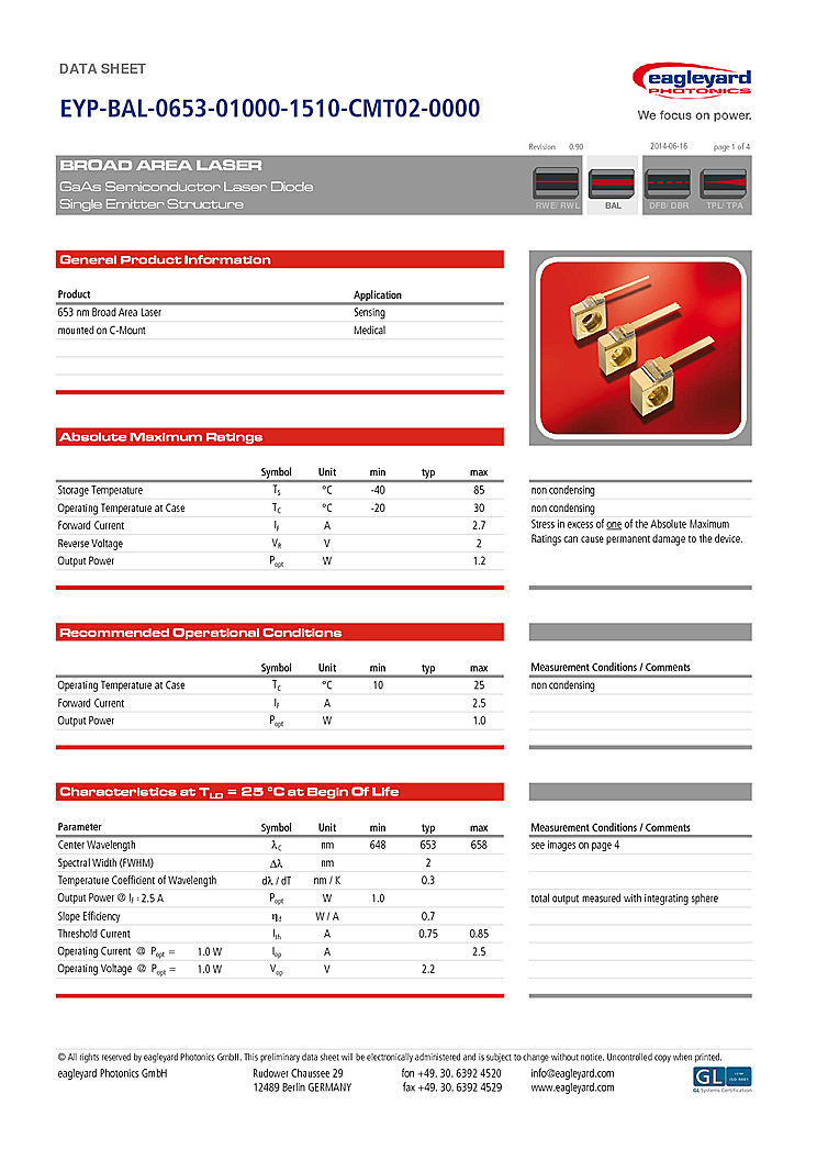 653nm Laser Diode, 1000mW