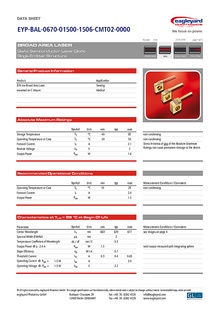 670nm Laser Diode, 1500mW