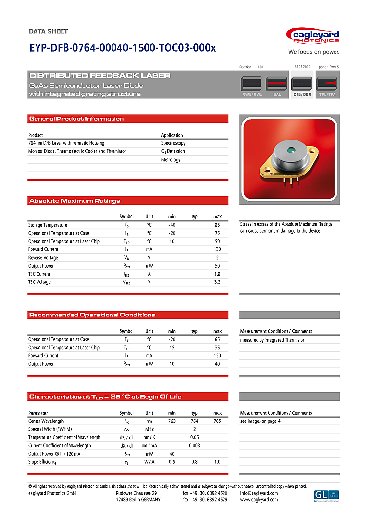 764nm Laser Diode, 40mW